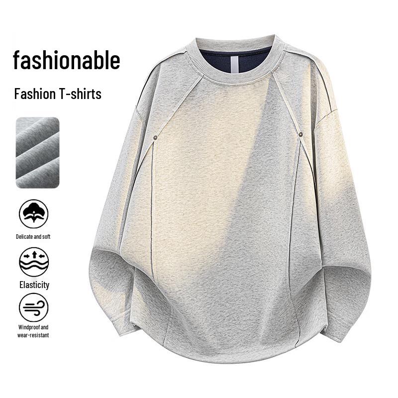 VUUG Men's Casual Crew Neck Long-Sleeve Deconstructed Sweatshirt