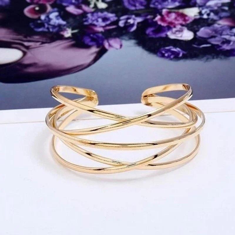 Punk Hollow Alloy Bangles for Women Gold Silver Color Cuff Bracelet Open Adjustable 2025 Fashion Jewelry New