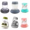 Household Cleaning Brush 2 In 1 Handle Cleaning Brush with Removable Liquid Soap Dispenser Dishwashing Brushes Kitchen Tools