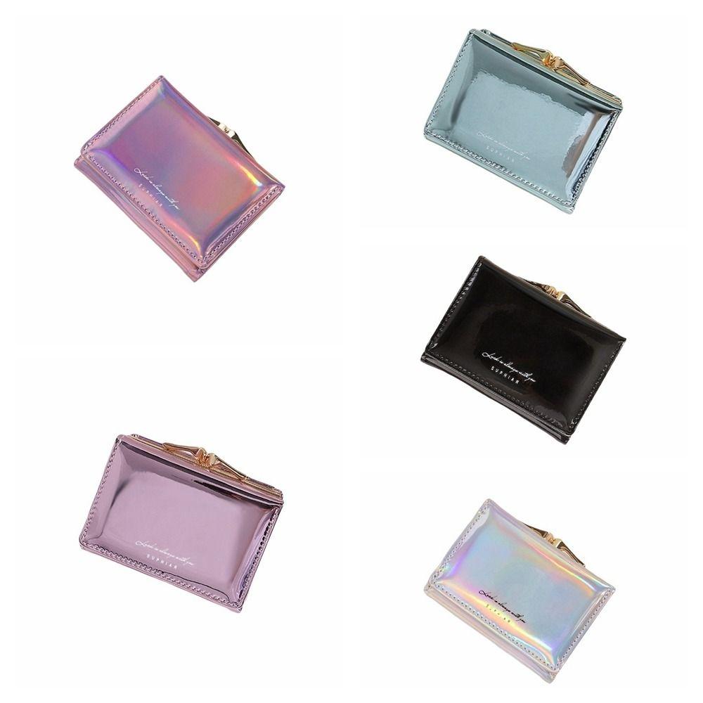 Multi-card Slot Laser Short Wallet Hasp Triple Fold Wallet Elegant Card Holder  Outdoor