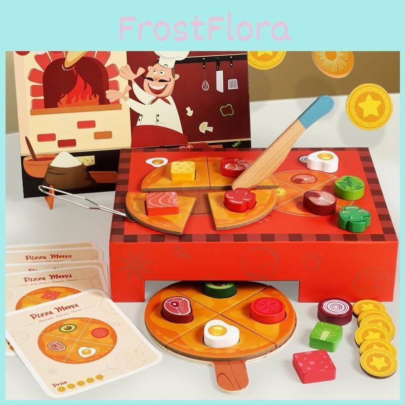 Wooden Pizza Simulation Making Children Toy Set For Role Playing Interaction And