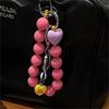 Cute Phone Lanyard Short Style Wrist Strap Love Heart Handmade Beads Bracelet Pendant Lanyard Wide Wrist Strap AntiLoss Lanyard