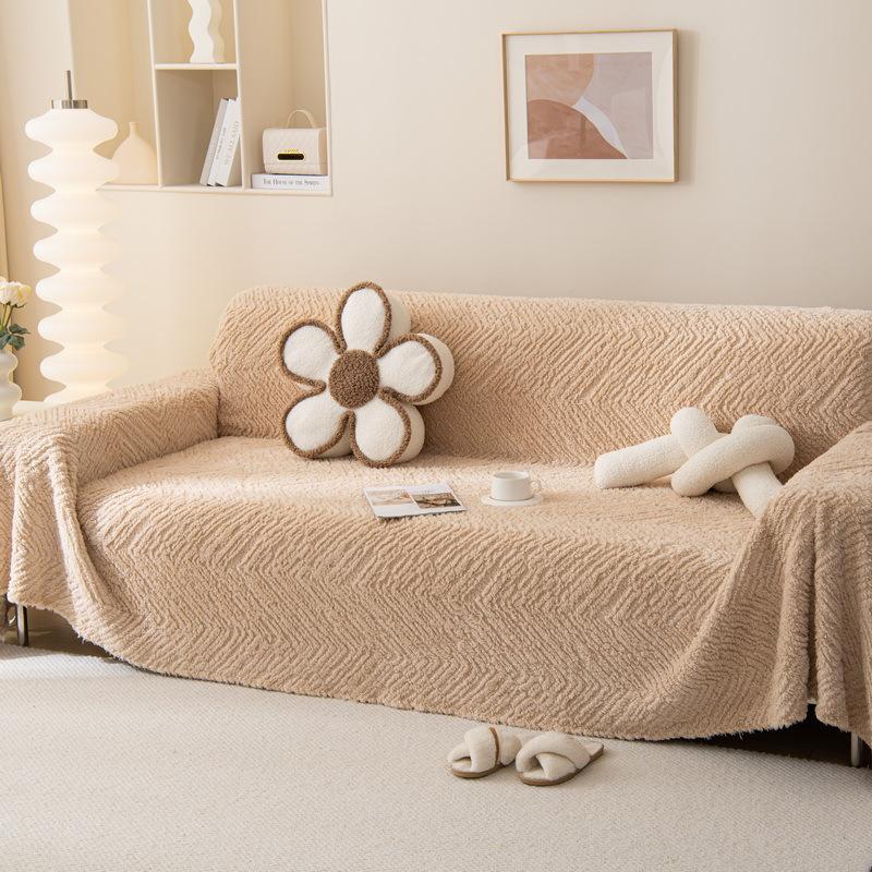Nowy Jesienno-Zimowy Pluszowy Pokrowiec na Sofę Pełnokryjący Tkanina All-inclusive Styl Ins Pogrubiony Trójwymiarowy Plusz Antypoślizgowy Ręcznik na Sofę