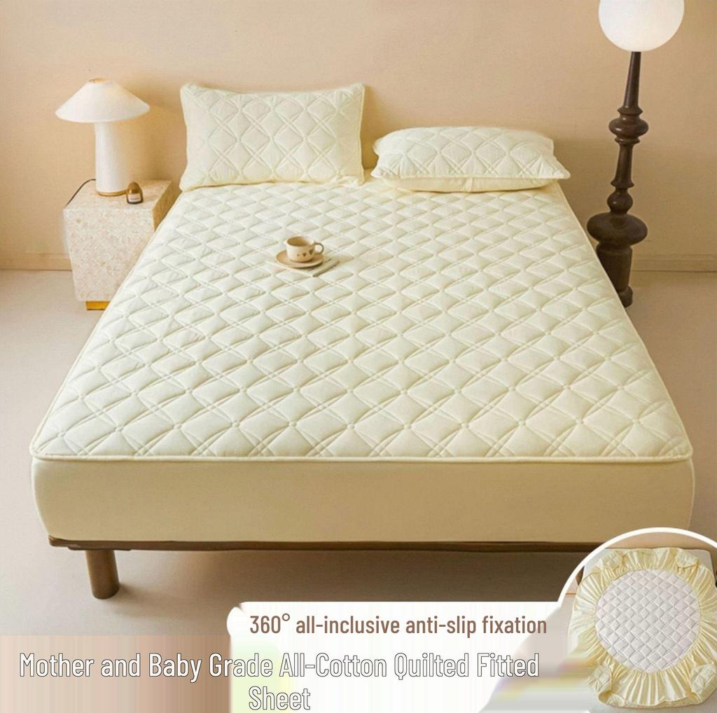 Class A Quilted Cotton Mattress Protector - Thick, Soft, Breathable, Dustproof, Non-Slip Full Cover