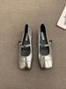 French retro square head silver Mary Jane shoes women's 2024 spring new models with skirts gentle word with flat shoes