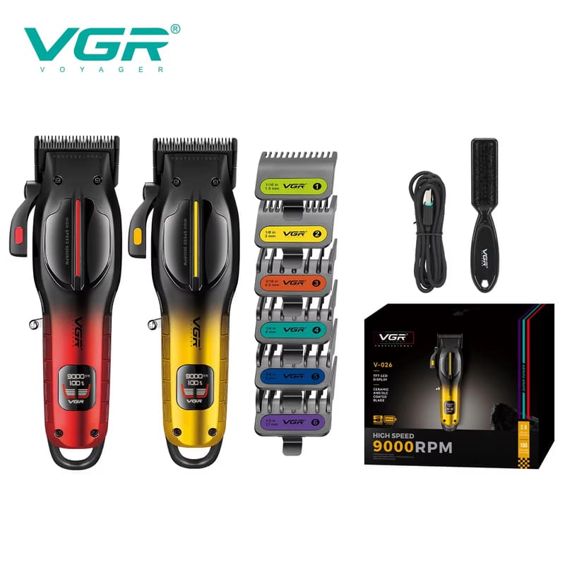 VGR High-end  Portable Hair Clipper Gradient Metal Body Hair Trimmer High-speed LCD Digital Display Screen Long Battery Life Electric Hair Clipper