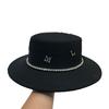 French Hepburn Pure Wool Rhinestone Top Hat Autumn And Winter New Light Luxury Celebrity Style Elegant Letter Wide Brim Flat Top Hat Women