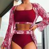 Europäisches und Amerikanisches Ahornblatt Druck Langarm Spleiß Bikini Dreiteilig Geteilter Badeanzug Damen Europäische und Amerikanische Neue Modelle