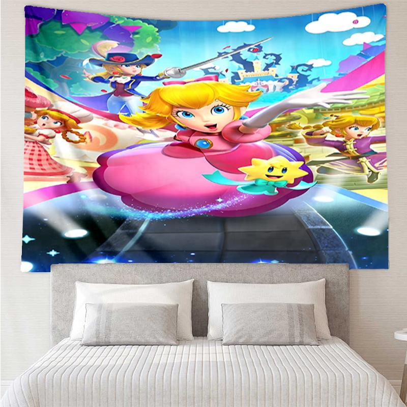 Princess Peach Print Tapestry, Backdrop, Easy Setup, Ideal for Bedroom, Office & Living Room, with Aesthetic Wall Hanging Decor.