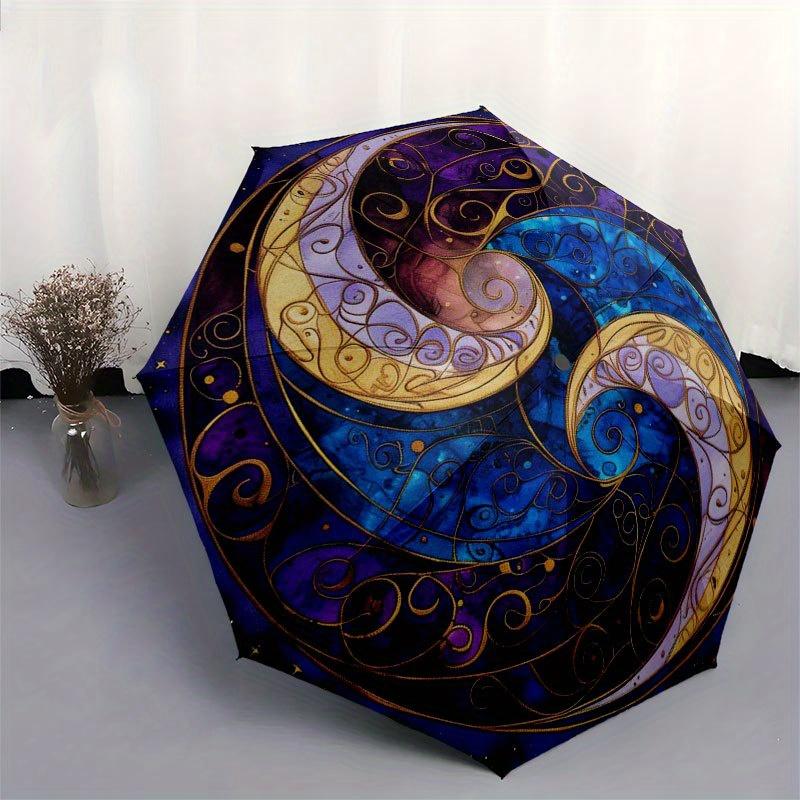 Yin Yang Symbol Art Print, Spiritual Balance DesignUmbrella with Cute Design, Portable 3-Fold Compact Umbrella for Men & Women, Valentine's Day Mother