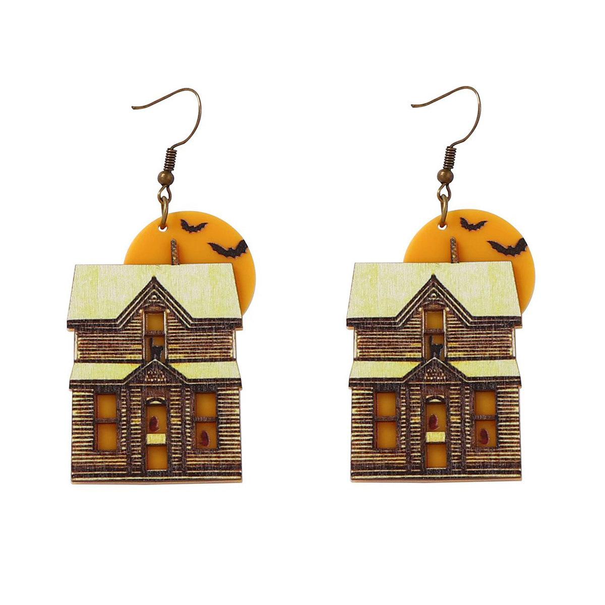 

European and American Halloween earrings, simple and fashionable acrylic creative design sense, dark style haunted house moon ear hooks