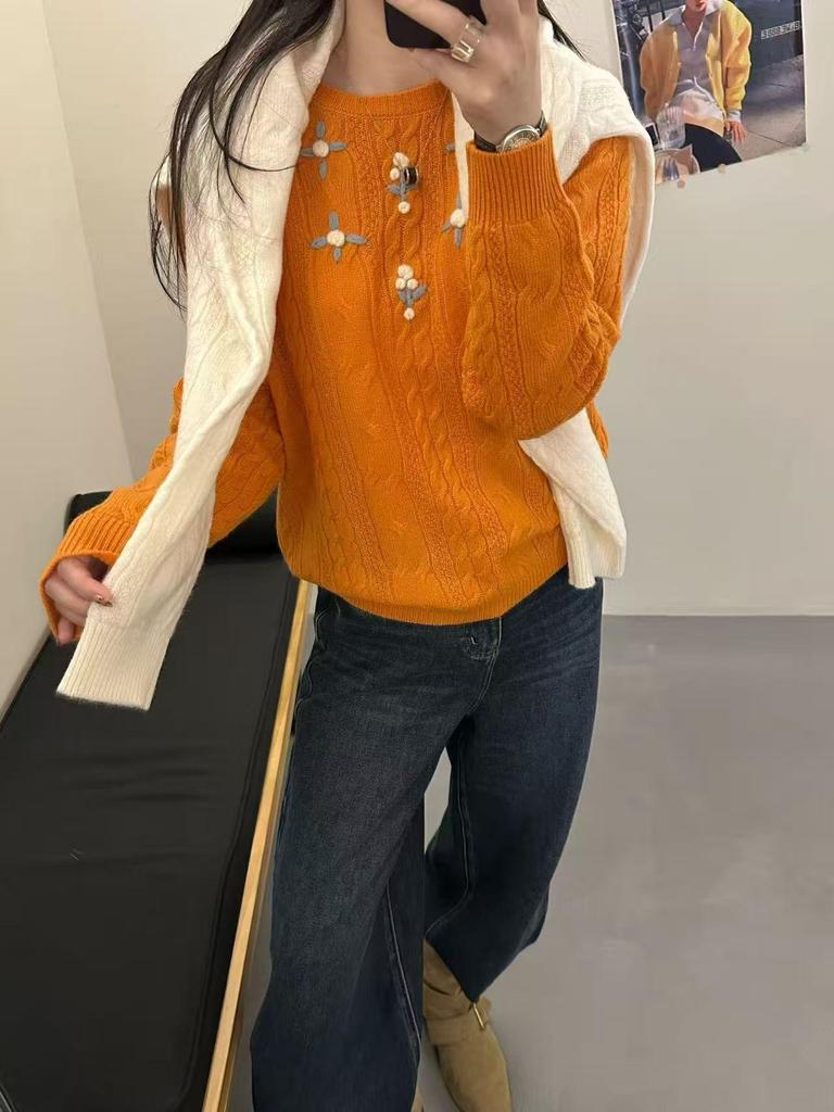 Women's Winter Mori Style Embroidered Knit Sweater - Loose, Age-Reducing, Soft & Fresh