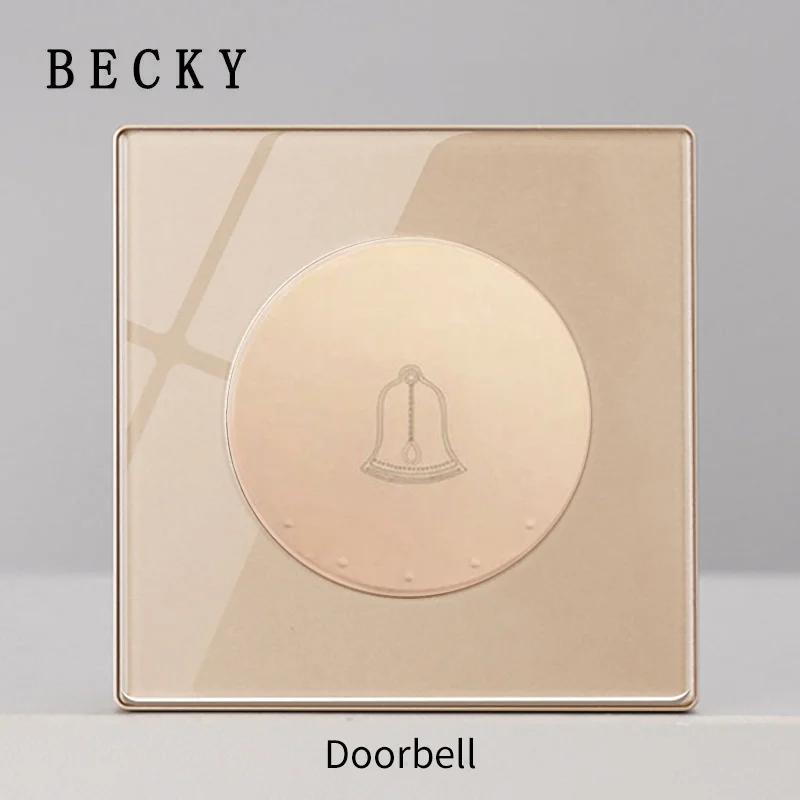 

Тип 86 Европейский стандарт автоматический сброс возвратная кнопка звонка стеклянная панель EU UK нажимной переключатель 16A дом офис вилла отель золотистый