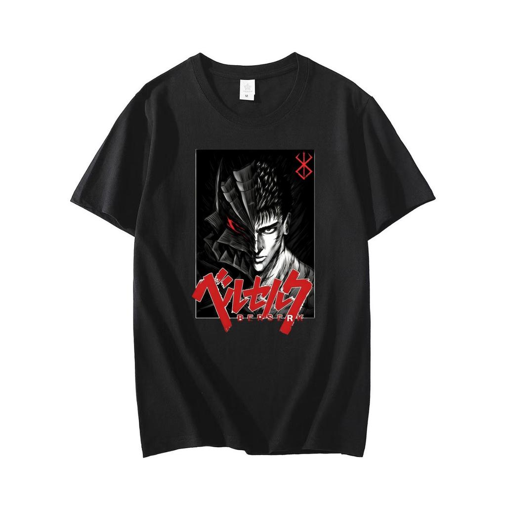 2026 New Arrival Berserk Anime Guts Print Black Cotton Short Sleeve Tshirt Adults Kids Casual Fans Tee Tops