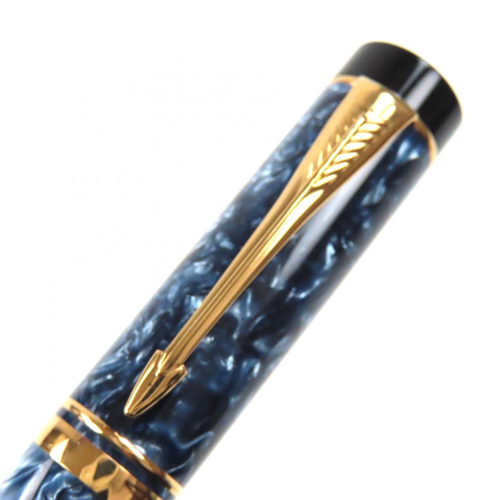 Excellent PARKER Fountain Pen Duofold International Marble Blue 18K Mens Used