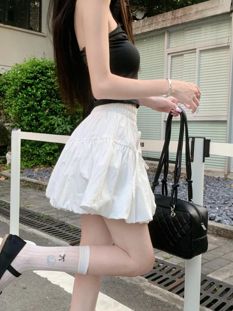 French Sweet Minority Design Sense Bow Flower Bud Skirt Female Autumn 2024 New High Waist Slim A-line Fluffy Casual Skirts