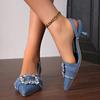 Fashion Women's High Heel Sandals High Quality Slingback Denim Glitter Glitter Crystal Designer Women's Pointy Heels Elegant 2025