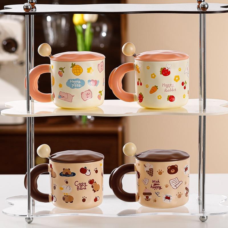 3D Magnetic Mug with Lid Spoon Creative Personality Ceramic Water Cup Cute Cartoon Large Capacity Office Coffee Cup