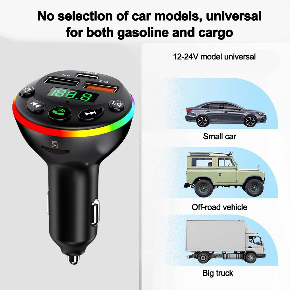 Car Bluetooth 5.0 FM Transmitter MP3 Modulator Player Handsfree Audio Receiver With 3 In 1 Charge Cable for IPhone Huawei Xiaomi