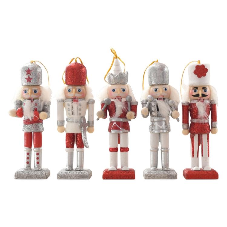 Christmas Wood Nutcracker Soldier Pendants 4pcs/set Xmas Tree Festival Holiday