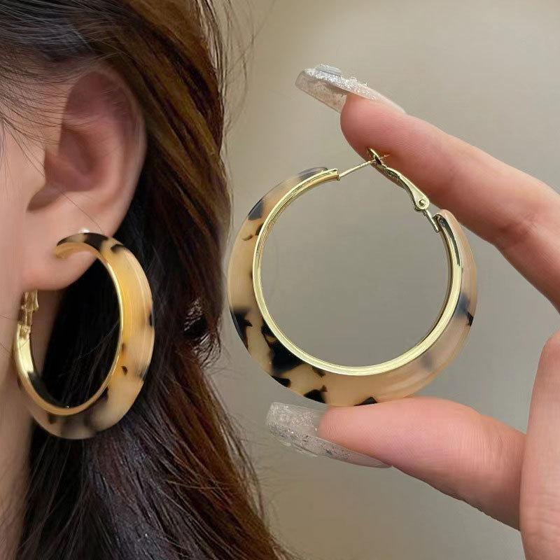 Exaggerated Personality Geometry Big Circle Leopard Print Hoop Earrings for Women Trendy Piercing Erarring Jewelry Gifts