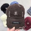 Bear Baseball Cap Ripped Washed Hat Retro Big Head Soft Top Cap Sun Protection