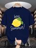 Unisex Crew Neck Tee Hey Summer Lemon Fruit Hand Drawn Print Soft Cotton Loose Short Sleeve Summer Casual Male Streetwear Tops