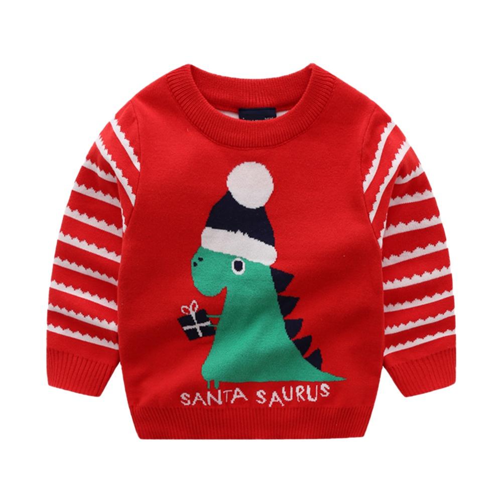 Christmas Kids Boys Sweater Cotton Dinosaur Jacquard Knit Autumn Winter Sweater