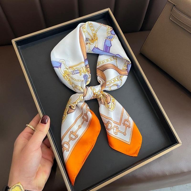 68cm Chain Printed Scarf Women's Autumn and Winter Thin Imitation Silk Scarf Fashion Shawl Headscarf Bag Accessories Scarfs
