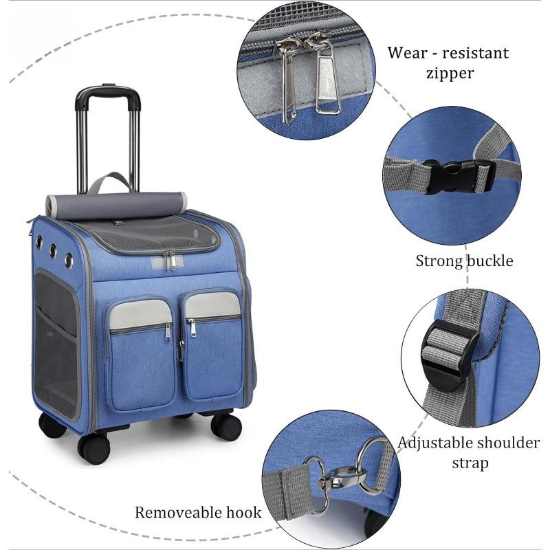 Wheeled Pet Carrier Backpack Pet Rolling Carrier Backpack for Small Dogs Medium Cats Fit up 17lbs with Removable Wheels