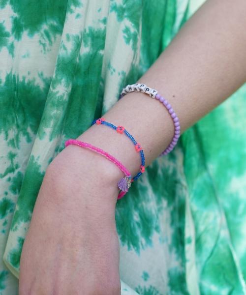 Bonbeau Flower Crush Neon Color Beads Bracelet Smile Charm Neon Color Flower Bead Bracelet