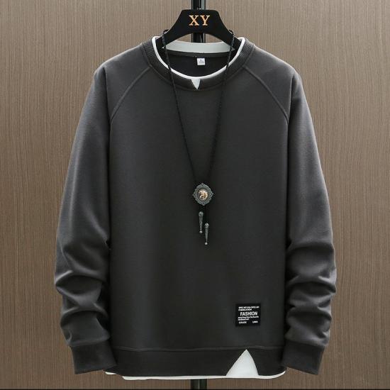 Men's Spring and Autumn Thin Section of Short Round Neck Pullover Long Sleeved Shirt Casual Bottoming Shirt