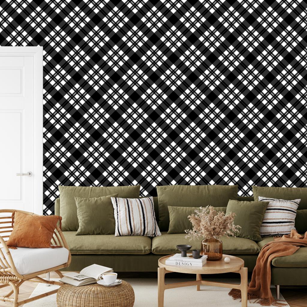 Wallpaper Black and white checkered graphite and gray 50x1000