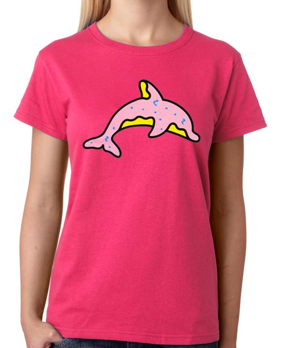Dolphin Donut T-Shirt Ladies Fitted Tee Womens Top XL