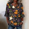 Women's Casual V-Neck Ruffle Sleeve Loose Fit Blouse with Halloween All-Over Print