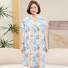 Floral Print Cotton Silk Knee-Length Dress for Middle-Aged Women – Lightweight, Short-Sleeved, Loose-Fit, Plus Size