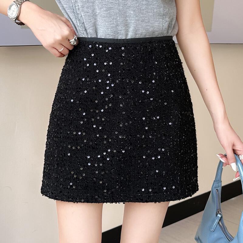 Bailuyu Sparkle High-Waist Straight Mini Skirt