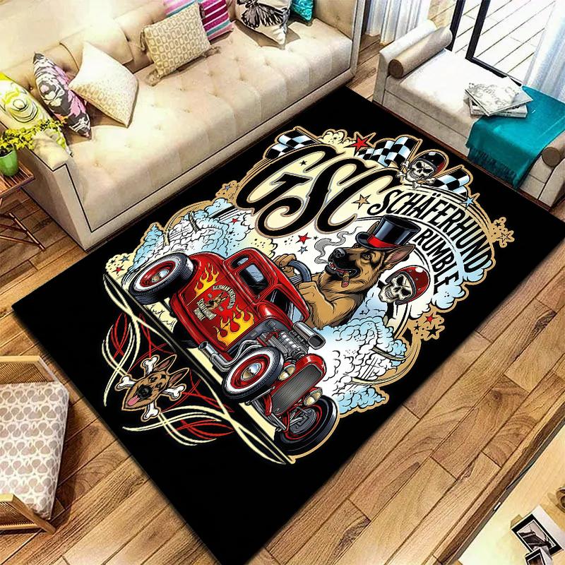 Dark Street Skull Pattern Square Carpet,Area Rug,Carpet Rug for Living Room Bedroom Sofa Playroom Decor,Non-slip Floor Mat,Holiday Birthday Gifts
