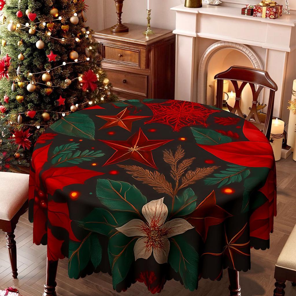 Christmas Grid Tablecloth Christmas Tablecloth Red Polyester Waterproof Christmas Table Tablecloth Light Luxury Round Coffee Table Cloth