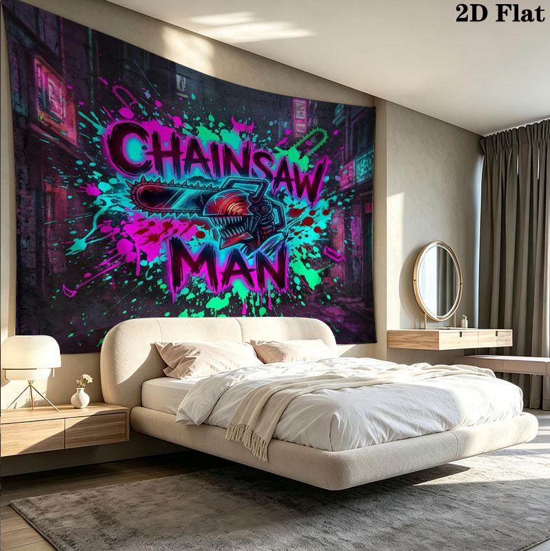 Tapestry Ścienne Chainsaw Man Estetyczna Dekoracja Ścienna Drukowany Materiał Koc Dekoracyjne Tapiserie Do Sypialni Salonu Wystrój Domu