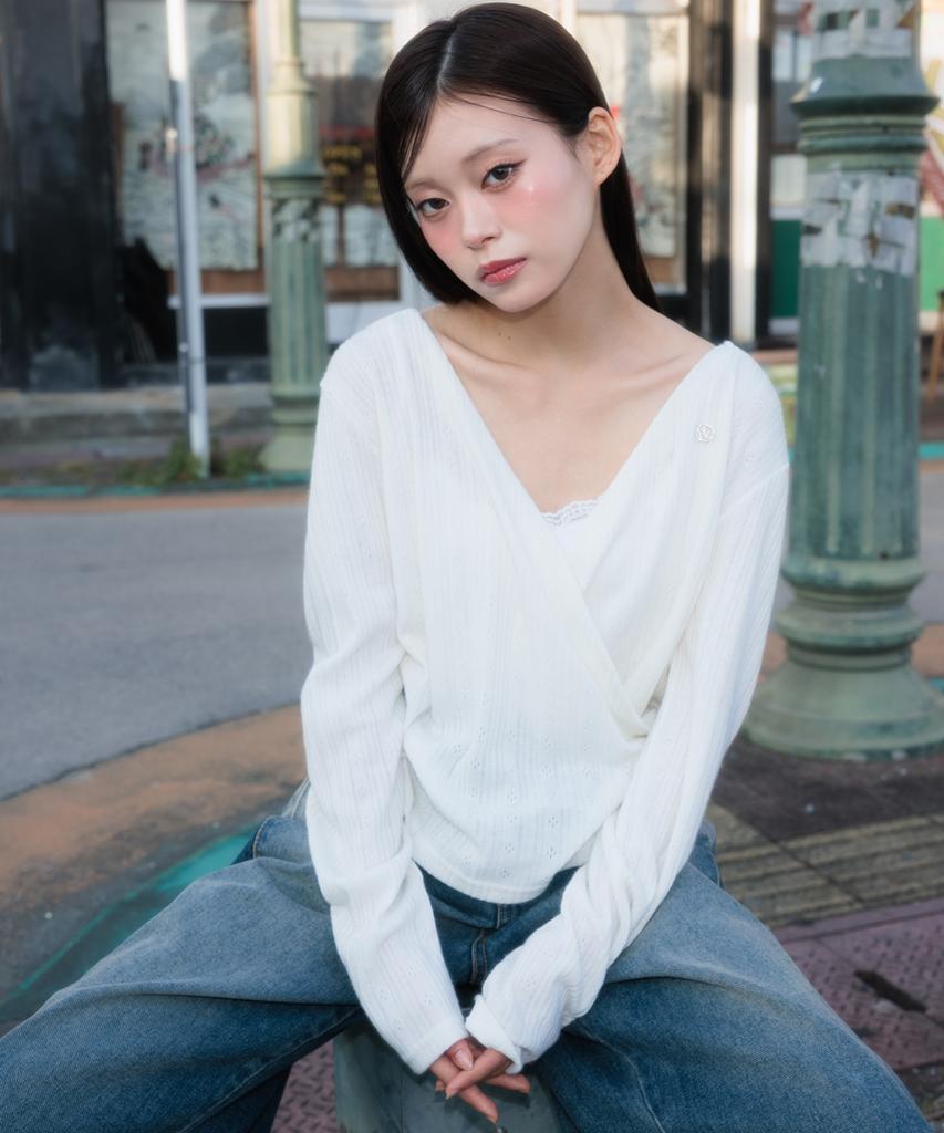 ROSEFRANTZ Wrap Shirring Hood Long Sleeve [Ivory]