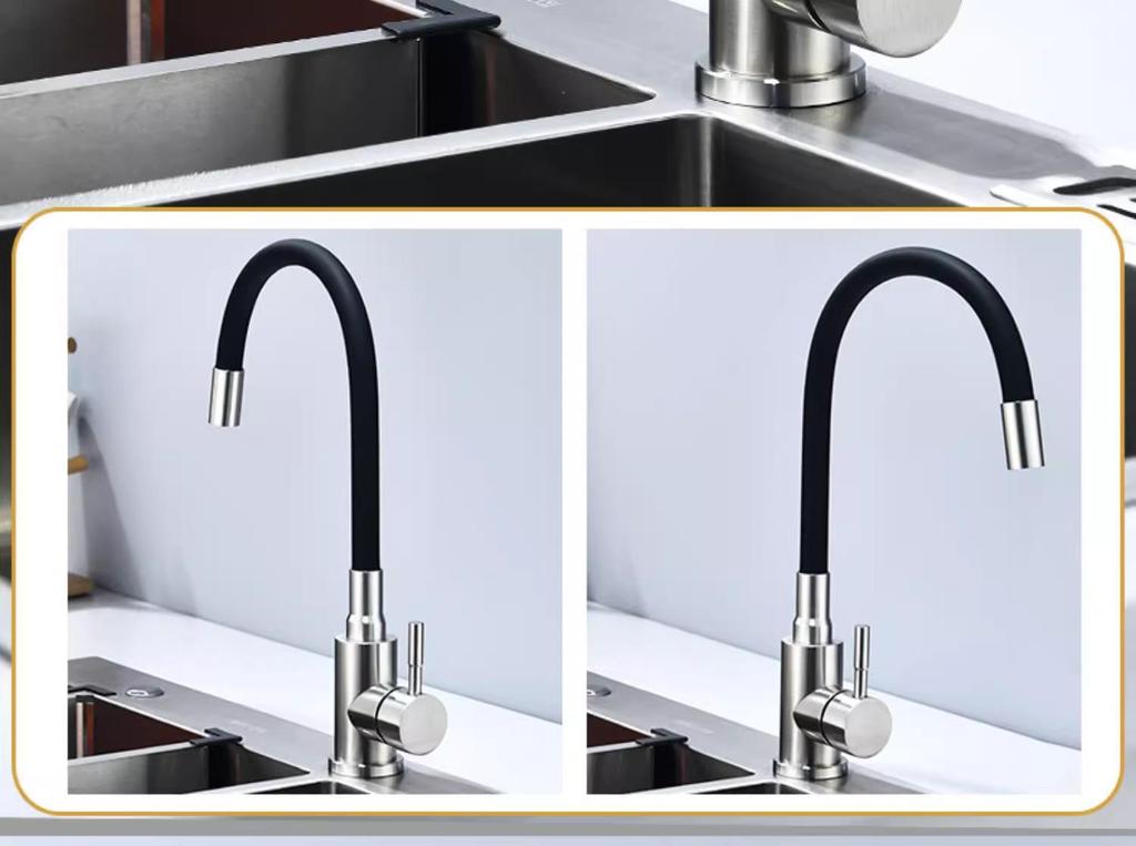 304 Stainless Steel Hot and Cold Faucet with Universal Silicone Hose for Sink and Basin