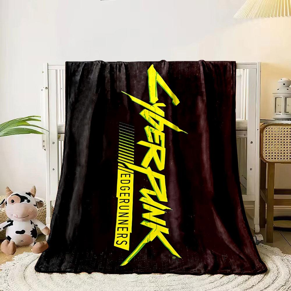 Bold yellow text "Cyberpunk Edgerunners" on a dark, glitchy background. for all seasons blanket lunch break throw gift