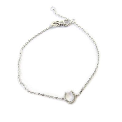 [N6976] – Weißes „Hufeisen“-Silberarmband (rhodiniert)