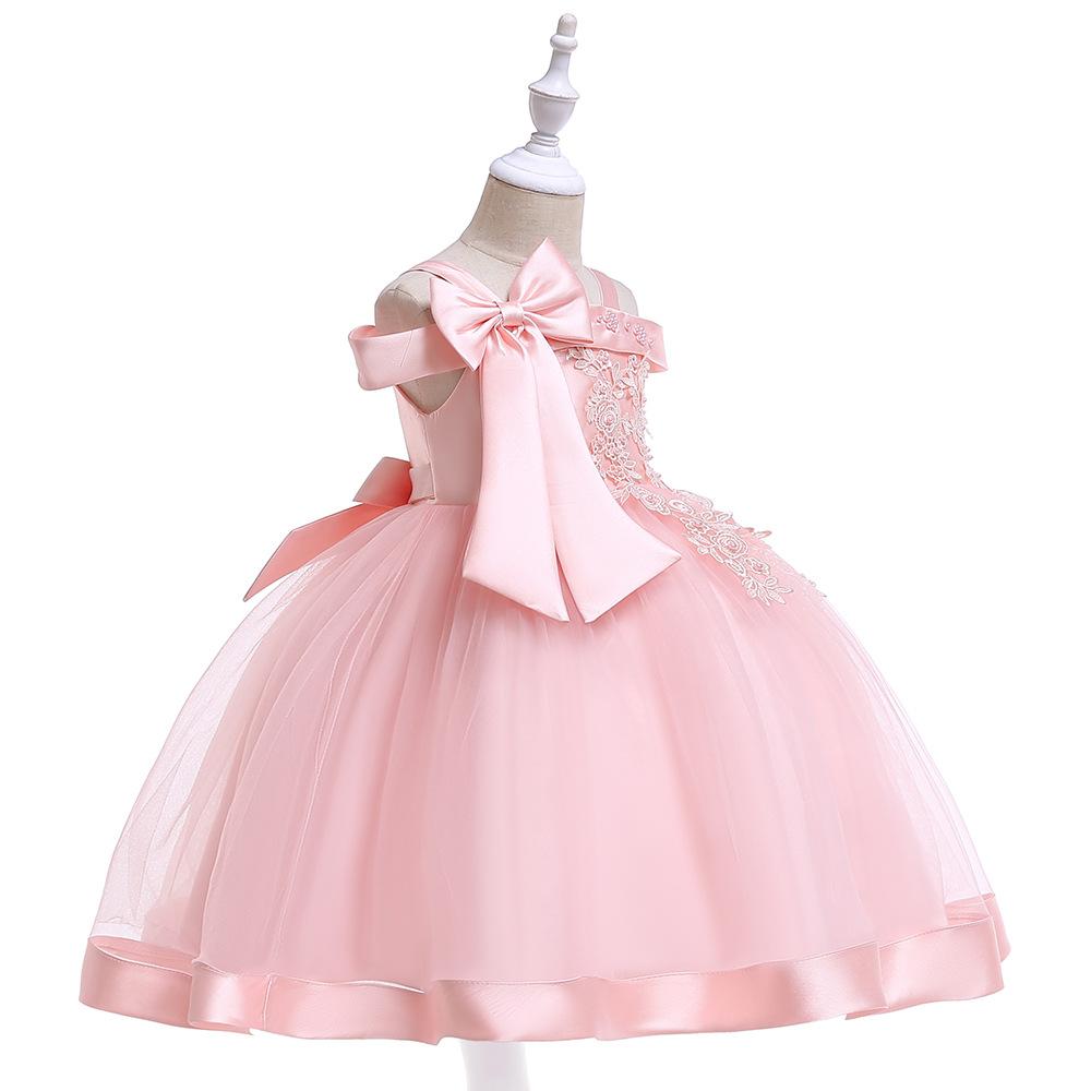 3-10 Years Kids Christmas Party Dresses For Girls Appliques Flower Elegant Wedding Dress With Bow Children Birthday Prom Gown