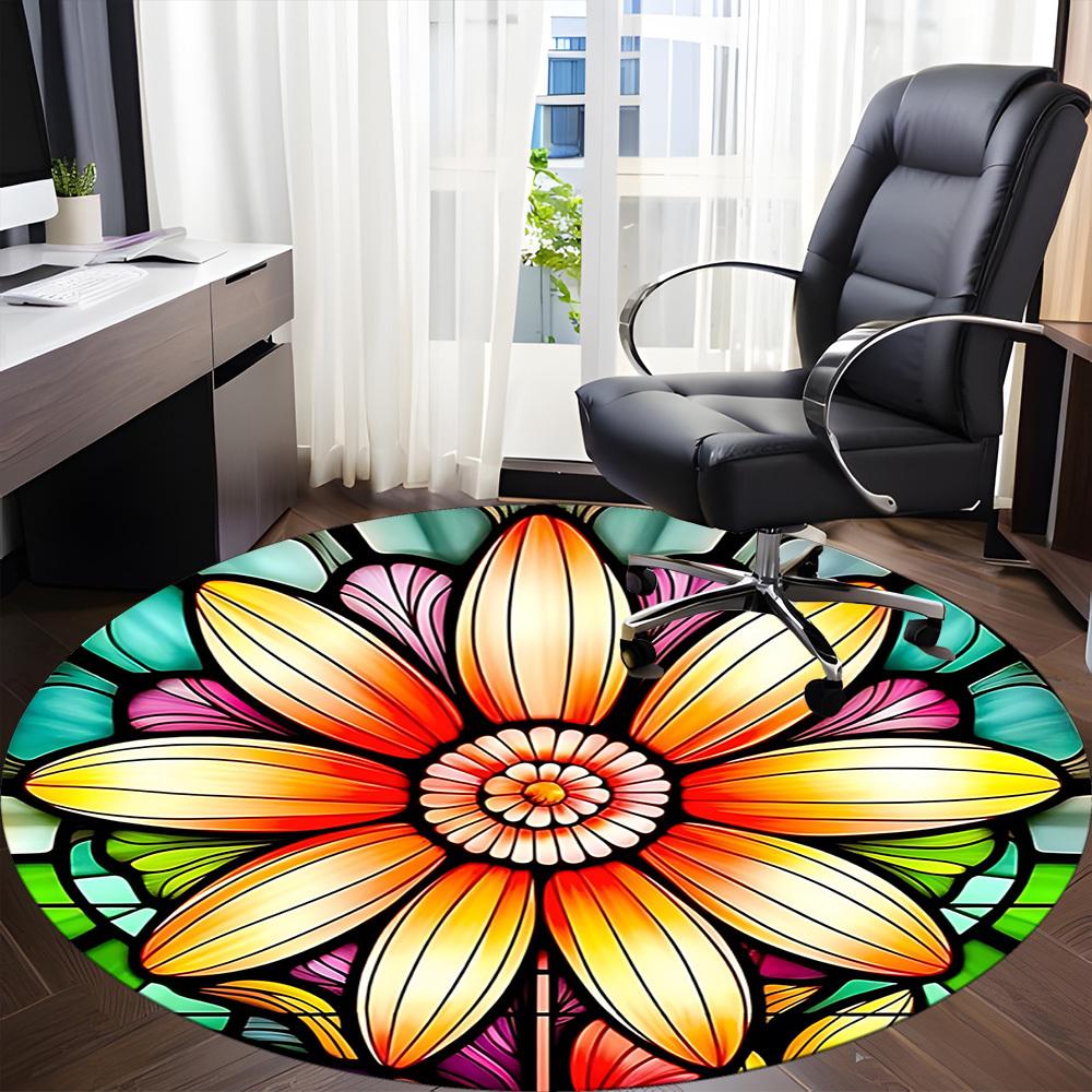 1pc Stained Glass Flower Chair Carpet for Office - Durable, Ideal for Chair Mats, Stylish & Functional Decorative Rug yy260130032