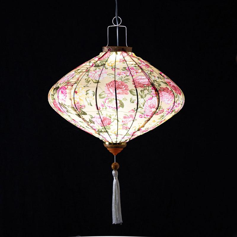 12/14 Inch Oriental Style Palace Lantern Cloth Silk Floral Pattern Lantern Vietnam Mid Autumn Spring Festival Hanging Decor