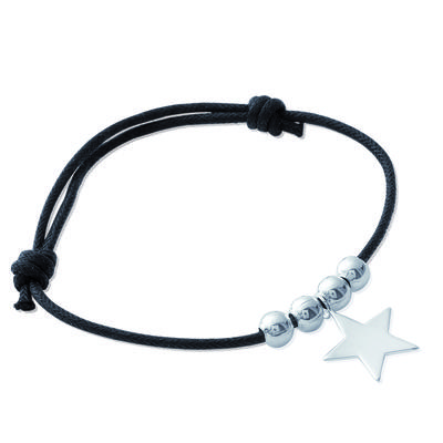 [H6576] - Silver Bracelet 'Star' Black Silver - 13 Mm