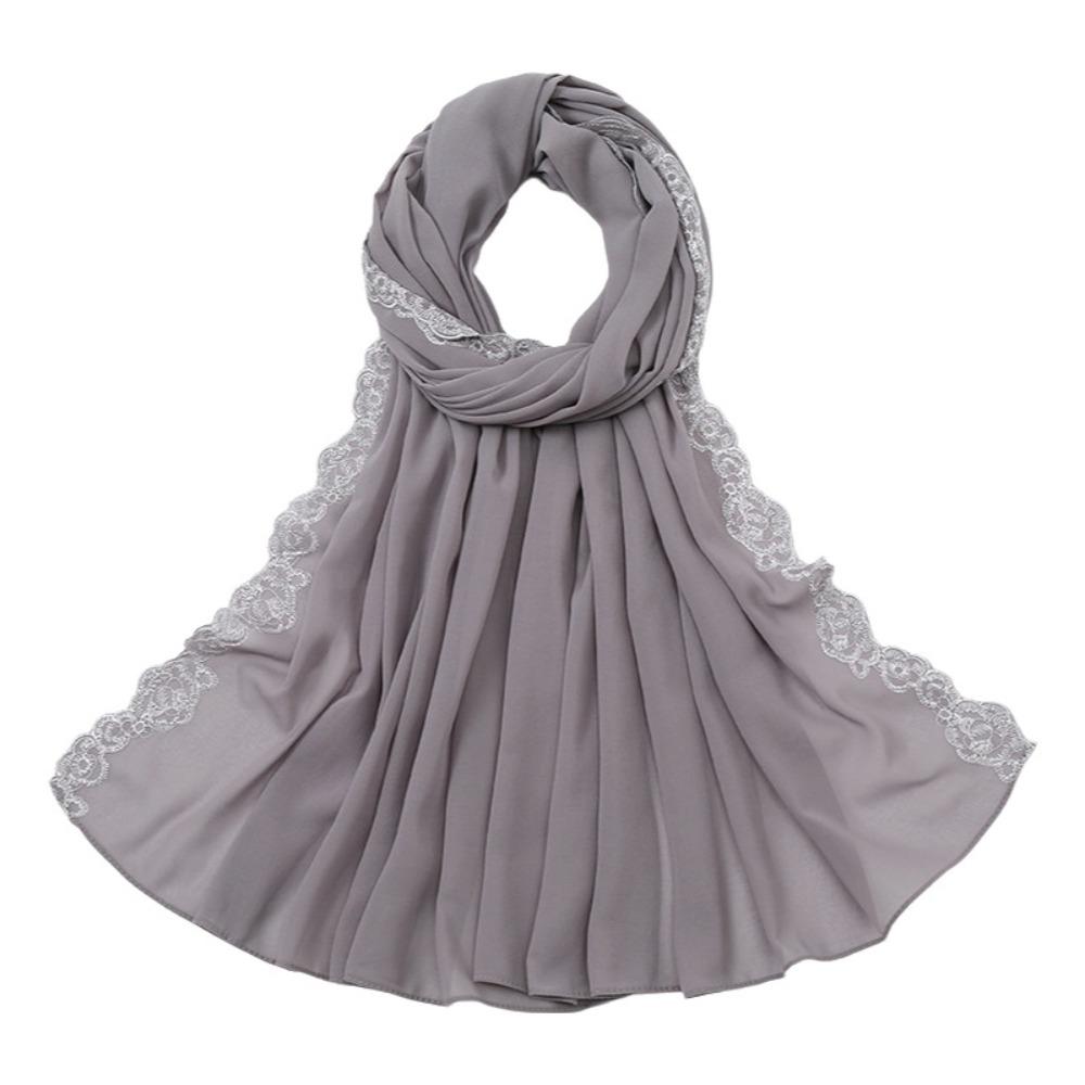 Embroidered Lace Women Long Shawls Solid Colors Summer Wraps Headscarf Hijab Cover  Female Shawl