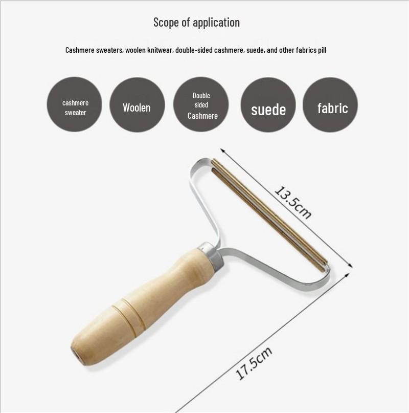 Manual Lint Remover for Cashmere & Wool – Double Blade Pilling Shaver with Pure Copper Brush